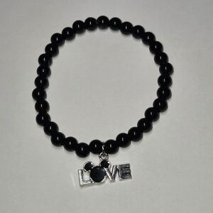 Black Beaded Bracelet with Silver LOVE Charm